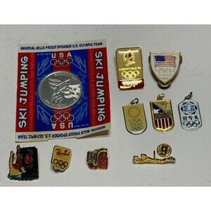10 VTG Olympic Pin Pendant Coin Mixed Lot Tokyo 1964 USA Rayban 1979 1992 1996